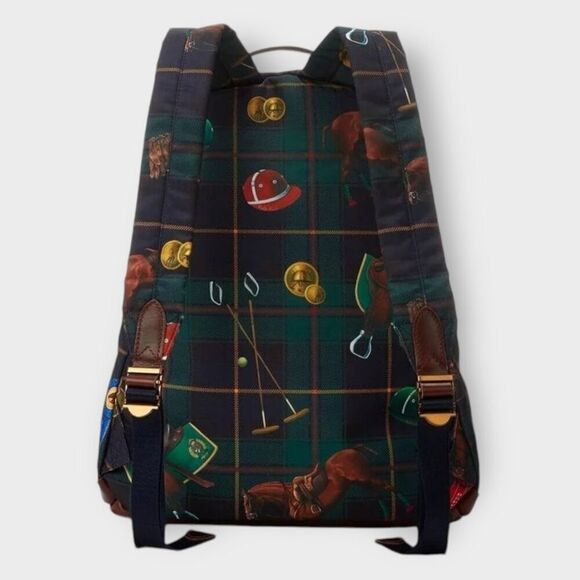 Polo Ralph Lauren Equestrian Backpack Plaid Leather Logo Icons Canvas Backpack - Picture 8 of 10